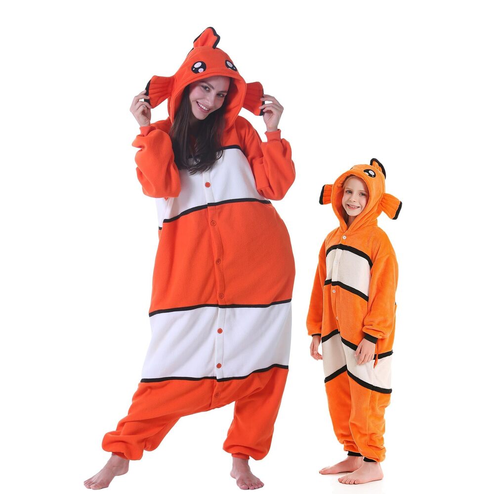 5052 Unisex Adult Clownfish Onesie Pajamas, Flannel Animal One Piece